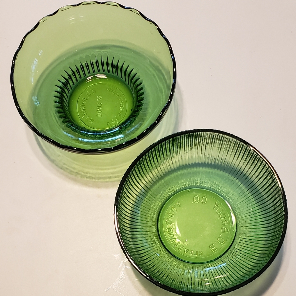 E.O. Brody Co Vintage Green Glass Dishes Set of 2